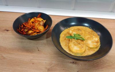 Merluza con bechamel de curry